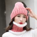 Winter Hat Womens Beanie Hats Thick Warm Skullies Winter Knitted Women Hat Letter Bonnet Beanie Cap Outdoor Riding Hat Scarf Set. 