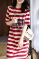 Striped Print Short Sleeve Midi Dress Summer Aesthetic Clothes Korean Fashion Casual Harajuku Dresses for Women 2023 Vestidos. 
