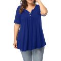 5XL Plus Size Women Short Sleeve Loose T-Shirt Casual Solid Button Pleated Tunic Tops Large Female Pullover Tops Summer Clothes.