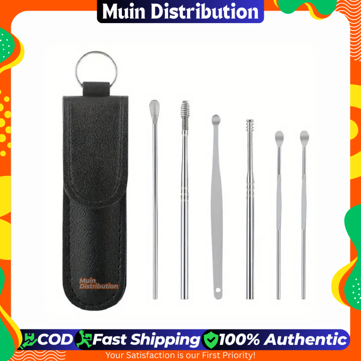 〽️ 6 pcs Stainless Steel Ear Wax Cleaner Set With Black Color Leather Case - Ear Pick