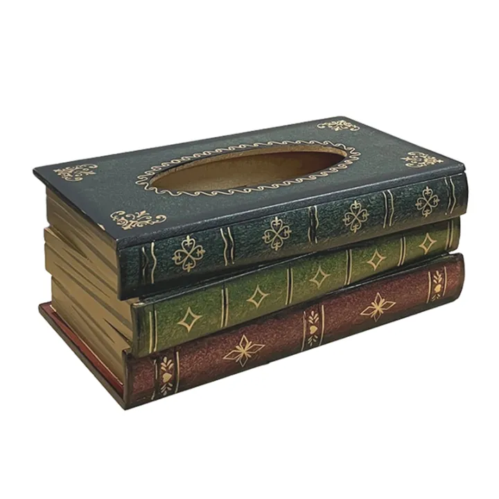 Vintage%20Stacked%20Books%20Design%20Solid%20Wood%20Tissue%20Box%20Holder%20Rectangular%20with%20Easy%20Refill%20Hinged%20Top,Green%20About%2025.5x14.5x10.3CM%20-%20Image%203