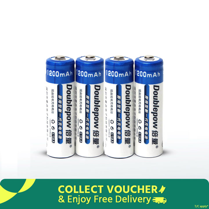 Doublepow AA Size 1.2V 1200mAh Ni-MH Rechargeable Battery with 1200 Cycle (Pack of 4) (No Battery Charger Included)