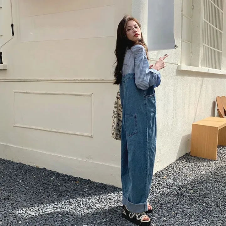 Shirt%20Stitching%20Denim%20Jumpsuit%20Women's%20High%20Waist%20Loose%20Drooping%20Mop%20Trousers%20Niche%20Fried%20Street%20Wide%20Leg%20Straight%20Pants%20-%20Image%207