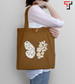 Trinklet Illustrated Sunflower design Printed Purple and Brown Canvas Tote Bag with Zipper for Girls. 