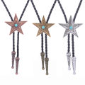 Cross border Indian pentagram Celtic pattern bolo tie leather tie United States western cowboy Poirot tie.