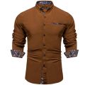 Brown Solid Casual Shirts For Men Blue Paisley Color Contrast Fashion Dress Shirt Luxury Designer Men Clothing. 