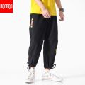 BQODQO Black Drawstring Casual Pants For Men Streetwear Military Autumn Trouser Male Stylish Loose Japanese Cotton Baggy Bottoms.