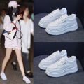 2024 Spring New Korean Version Ins Tide Little White Shoes School Girls Board Shoes Thick-soled Heightened Flatwood Casual Shoes HB71. 