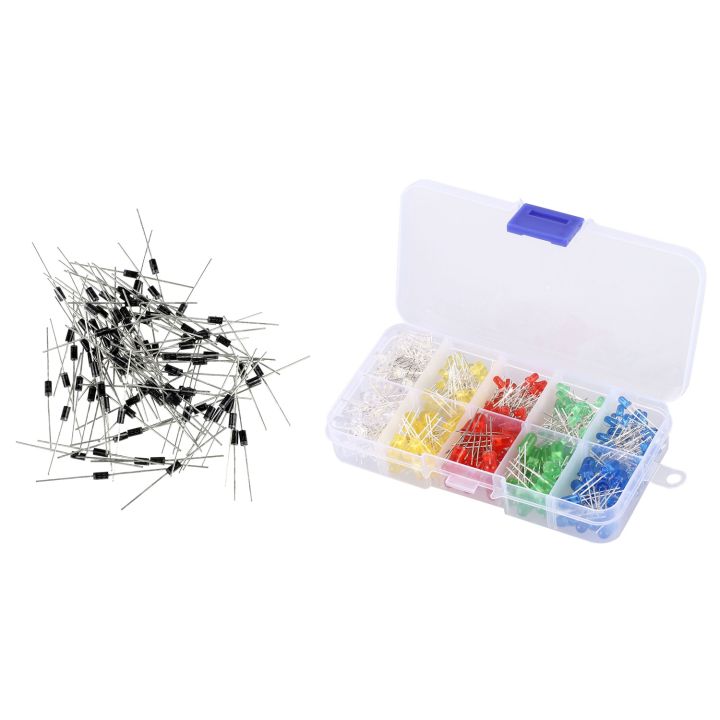 300%20Pcs%20Diode%20:200%20Pcs%203mm%205mm%20LED%20Light%20Diode%20White%20Yellow%20Red%20Blue%20Green%20Assortment%20Kit%20for%20Arduino%20&%20100%20Pcs%20Rectifier%20Diode%201N4007%20IN4007%20DO-41%201A%201000V%20-%20Image%202
