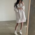 Korean Style chic Simple Elegant Lapel Shirt Dress for Women French Style Loose Casual Bandage Dress Inner Wear Shirt Dress. 