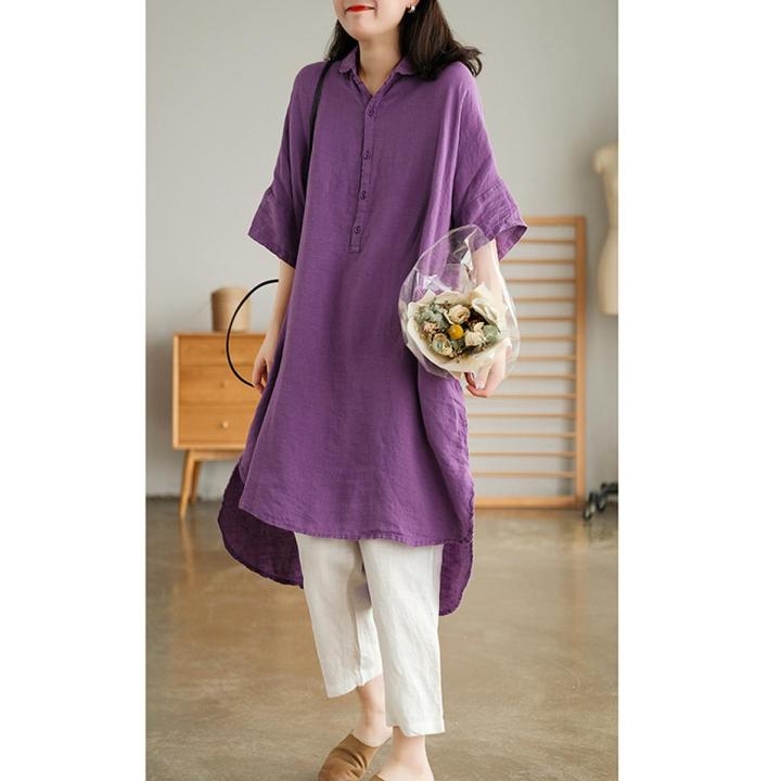 Women High Quality European style Cotton Linen solid color midi