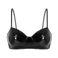 【Happy childhood memories】Fashion Moto Womens Lingerie Wetlook Leather Crop Tops Wire-free No Pad Bra Top for Raves Pole Parties Clubwear Costumes.