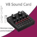 V8 Multifunctional Live Sound Card USB Audio Interface Intelligent Volume Adjustable Audio Mixer Sound Card for Record Hosting Speech. 