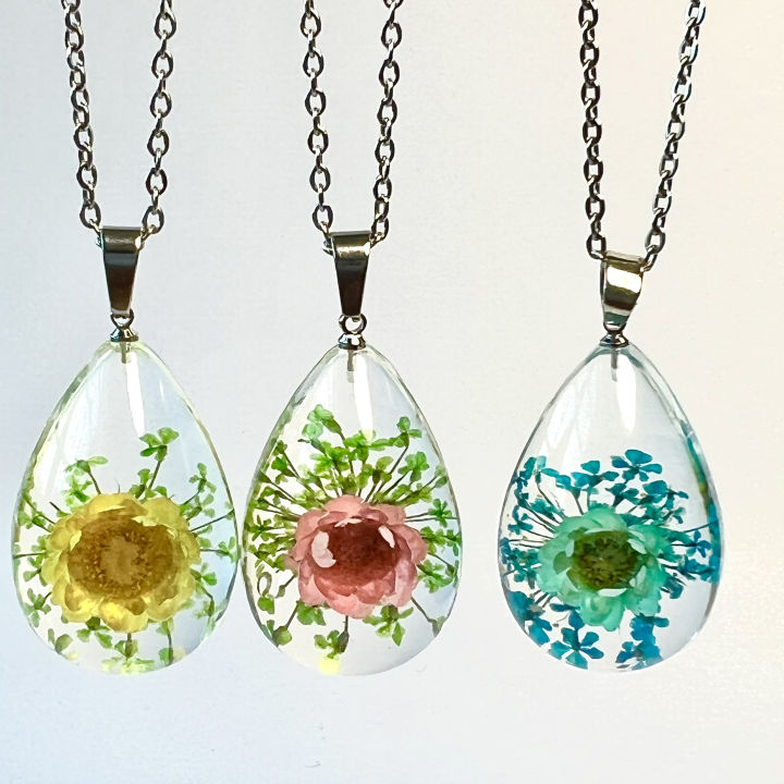 IVR Real Dried Flower Necklace Resin Jewelry With Yongsheng Flower In Resin Necklace Dried Flower For Women