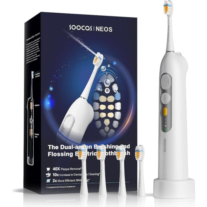 SOOCAS Neos | Electric Toothbrush with Water Flosser Cordless, 2-in-1 Brushing Flossing Combo Electric Toothbrush for Adults