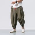 Cotton Linen Harem Pants Men Solid Elastic Waist Streetwear Joggers Baggy Pants Spring Men Loose Casual Trousers Men Sweatpants. 