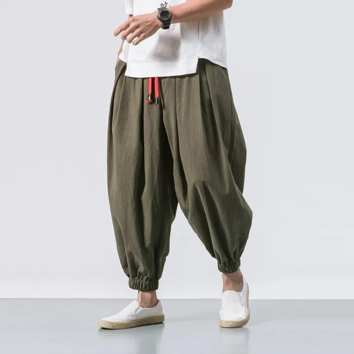 Cotton%20Linen%20Harem%20Pants%20Men%20Solid%20Elastic%20Waist%20Streetwear%20Joggers%20Baggy%20Pants%20Spring%20Men%20Loose%20Casual%20Trousers%20Men%20Sweatpants%20-%20Image%202