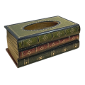 Vintage Stacked Books Design Solid Wood Tissue Box Holder Rectangular with Easy Refill Hinged Top,Green About 25.5x14.5x10.3CM.