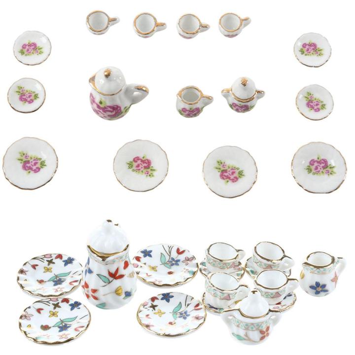Set Miniature Dollhouse Dinnerware Porcelain Tea Set Colorful