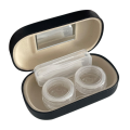 Solid Color Contact Lens Case Protective Korean Leather Solid Color Contact Lenses Companion Case 9.5*5.5*3.2cm With Mirror Leather With Mirror Large Care Box for Daily Use Travelling Makeup Routine Vision Care Fashion Statement.