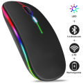 Rechargeable Wireless RGB Waterproof Optical Mouse, For Pc and Laptop Gamer Dual Model 2.4GHz Mouse - Nano receiver - Palm Grip - Black Fun Gaming - Optical Wireless Mouse.
