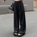 QWEEK Elegant Baggy Gray Suits Pants Woman Oversized Office Ladies Casual Korean Fashion Classical Trousers High Waist Summer.