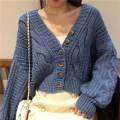 M144 Cardigan Short Top Women's Korean-Style Retro V Collar Net Red Sweater Loose French Lazy Style Sweater.