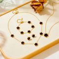 New Fashion 3Pcs/Set Non Tarnish 18K Gold Plated Stainless Steel Clover Earrings Bracelet Necklace Jewelry Set For Women. 
