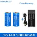2023 New 3.7V 16340 CR123A Li-ion Battery Rechargeable Batteriy 5800mAh CR123 for Laser Pen LED Flashlight Cell Security Camara.