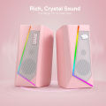 Redragon GS520 RGB Desktop Speakers, 2.0 Channel PC Stereo Speaker with 6 Colorful LED Modes, Enhanced Sound, White/Pink.