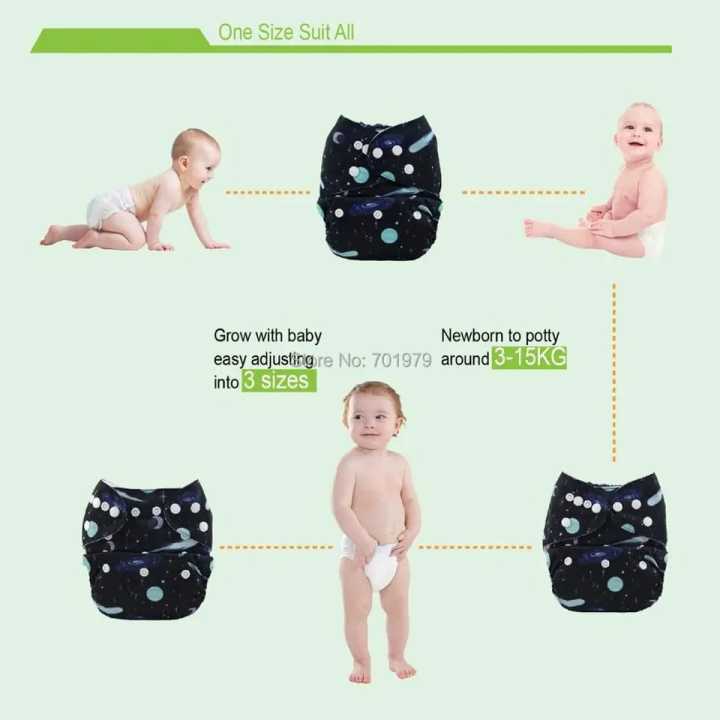 Washable Cloth Pants Baby Diaper with 3 Layer Pad -2 Pcs