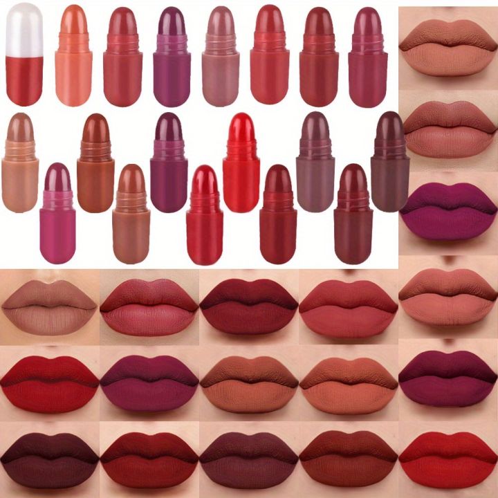 18 pcs/set velvet matte Capsule Lipstick Collection-long-lasting, waterproof, portable mini lip makeup gifts for all skin types-perfect for women who want vibrant red lip colors