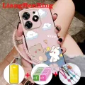 With tempered glass for casing Infinix Smart 8 Tecno spark go 2024 hot 40I spark 20 spark 20C 5G 2023 phone case back cover softcase shockproof cover new design aesthetic cartoon bear ddmxx01. 