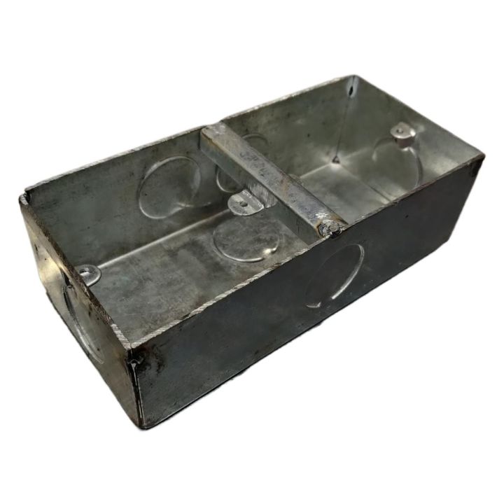 Two Gang Steel Junction Box For Electrical Wiring Sqaure Edge Silver Metal Wall Mount Switch Back 2 Part 2Gang