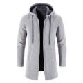 New Men's Autumn/winter Long Coat Grab Cashmere Sweater Thick Warm Hooded Jumper Cardigan Fashion Solid Color Jacket. 