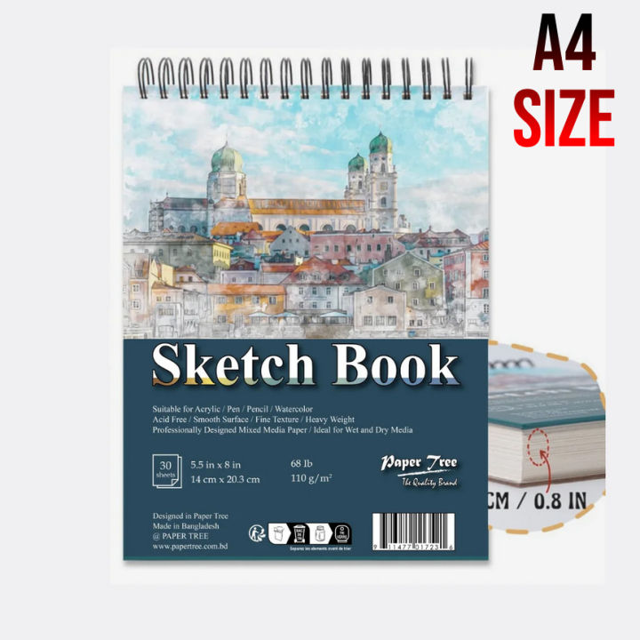 Premium A4 & A5 Sketchbook for Charcoal, Oil Pastel & Fountain Pens 30 sheets Paper with Spiral Binding