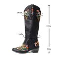 【Alien Alien】 New Vintage Shaped Flowers Embroidery Bootes Women Western Cowgirls Cowboy Boots Casual Work Riding Chunky Heel Boot Ladies. 