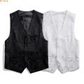 Roses Embroidered V-neck Sleeveless Vest Jacket Men White,Black Single-breasted Button Suit Vests Plus Size M-8XL Male Waistcoat. 