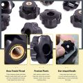 15Pcs M6 Star Knob Clamping Handle Nut Through Hole Set Brass Female Threaded Handle Screw on Knob Grip Black Plastic.