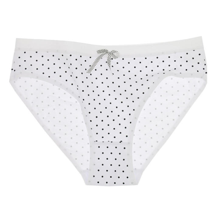 Dot%20Printed%20Women's%20Briefs%20Cotton%20Comfortable%20Mid-waist%20Plus%20Size%20Briefs%20Women's%20Cotton%20Underwear%20Bow%20Polka%20-%20Image%203