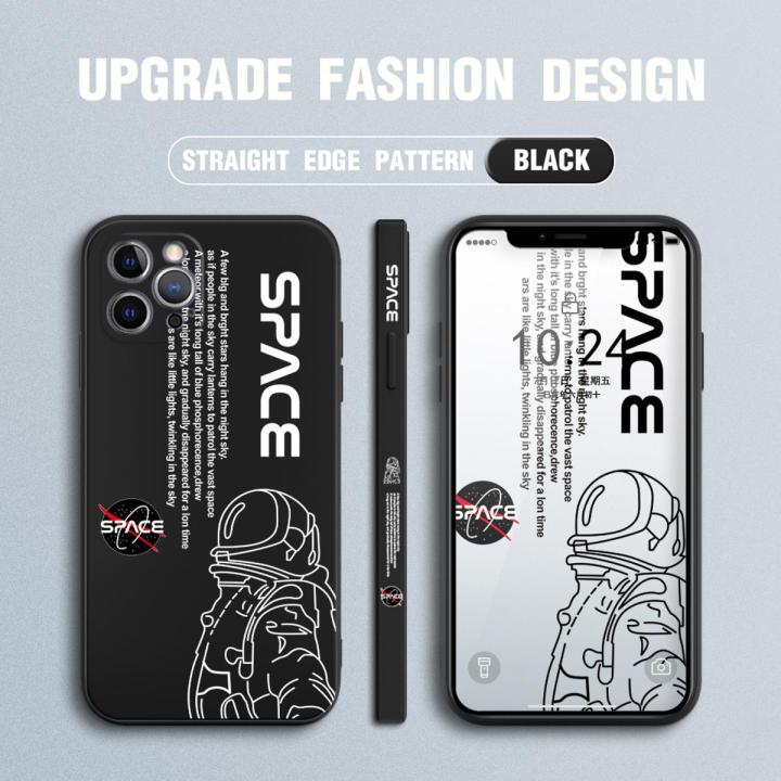 Jizetin for iPhone 12 Pro Max Case NASA Astronaut Design Side Design Phone Case Square Edge Pattern Liquid Silicone Cases Full Cover Camera Shockproof Protective Case