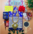 Tangail Katan Saree Combo Gift Set- Sari Churi Necklace Earrings Mirror Kitkat Mehedi Tip Golap Love Chocolate Box etc.