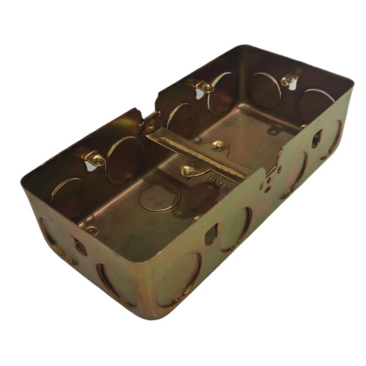 Two Gang Steel Junction Box For Electrical Wiring Round Edge Yellow Metal Single Mold Wall Switch Back 2 Part 2Gang