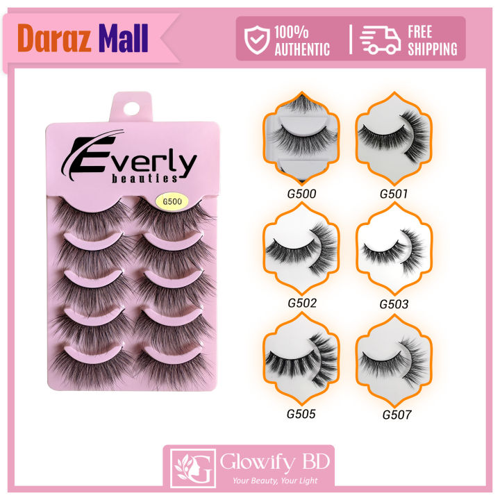 Everly Beauties 5 Pairs G500 Series False Eyelash Set | 3D Mink | Lightweight