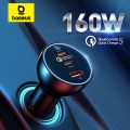 Baseus 160W Car Charger QC 5.0 Fast Quick Charging PPS PD3.0 USB Type C Car Phone Charge For iPhone 13 14 15 Pro Laptops Tablets.