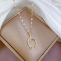 Stainless Steel Gold Color Filled Zircon Horse Shoe Pendant Necklace Horseshoe U Shape Necklace Fine Jewelry Women Gift DropShip.