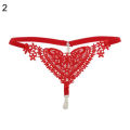 Hollow Heart Faux Pearl G-String Thongs Women Elastic Underwear. 
