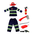 【The-Best】 Kids Blue Chief Uniform, Boys Firefighter Costume, Firefighting Prop Set, Kick Off Halloween Role Playing Spree. 