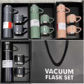 Steel Vacuum Flask Set with 3 Steel Cups Combo- 500ml Double-layer Stainless Steel Thermos Tumbler Flask with Gift Box- Keeps HOT/Cold Ideal Gift for Any Especially Birthday Gift. 