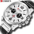 Curren 8314 Fashion Classic  Chronograph Watch for Men-Silver White. 